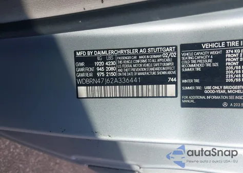 2002 Mercedes-Benz C 230 z USA, uszkodzony, nr VIN WDBRN47J62A336441